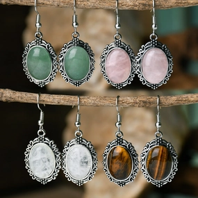 Wholesale retro hollow crystal natural stone pendant earrings