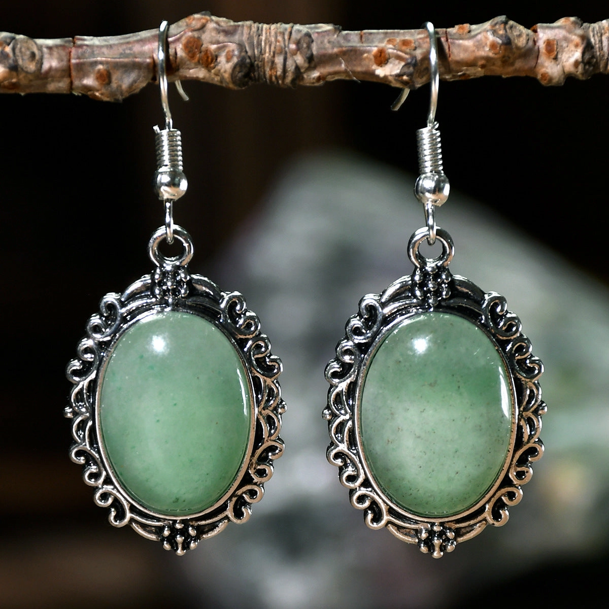 Wholesale retro hollow crystal natural stone pendant earrings