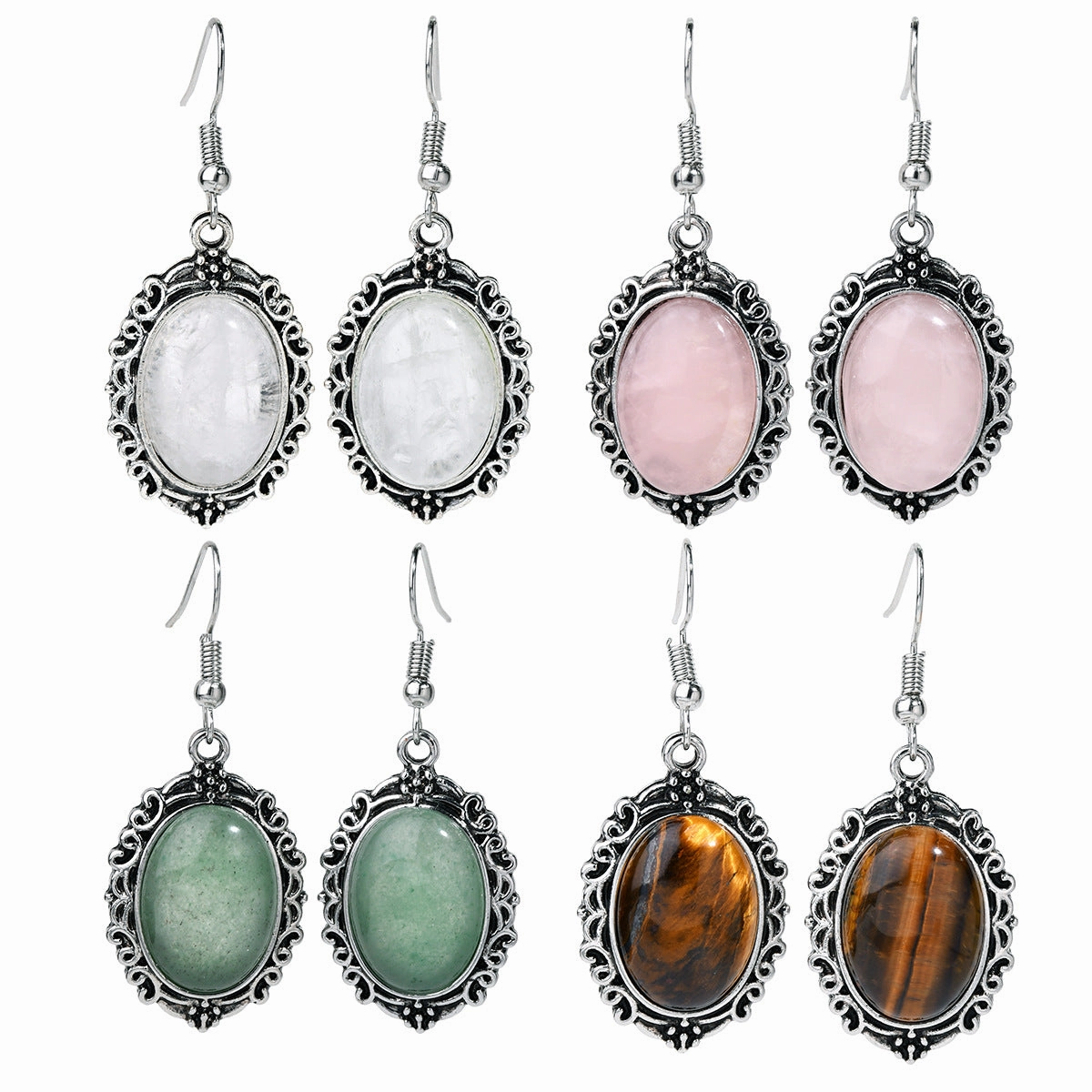 Wholesale retro hollow crystal natural stone pendant earrings