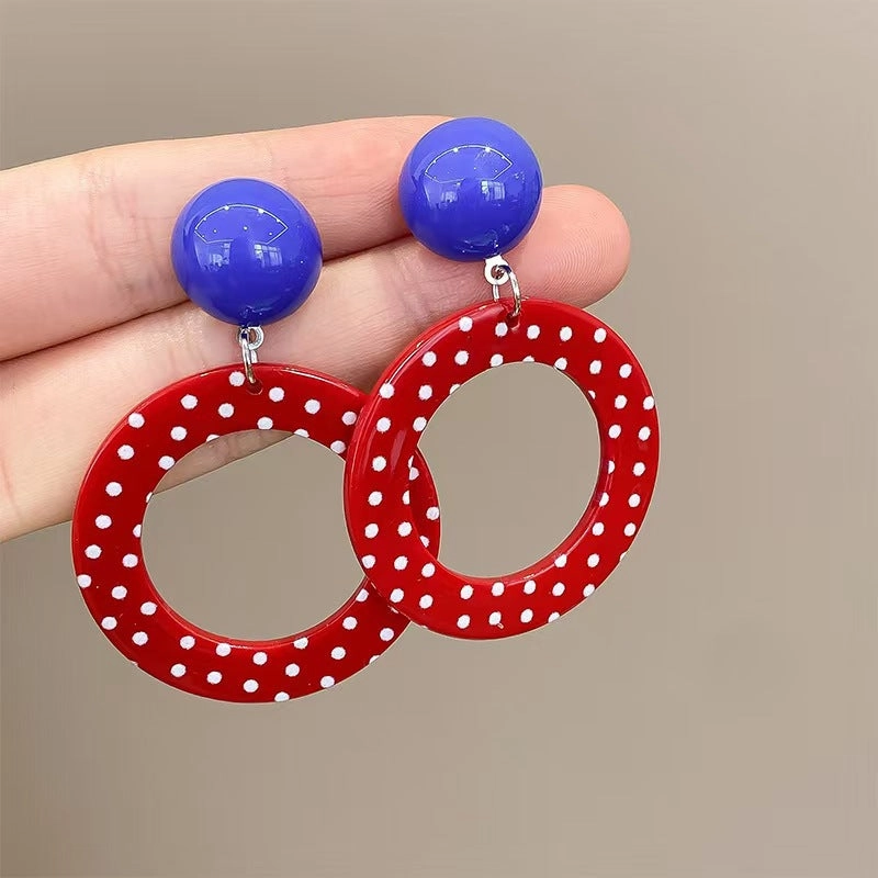 Wholesale Retro Hong Kong style red exaggerated polka dot large hoop earrings