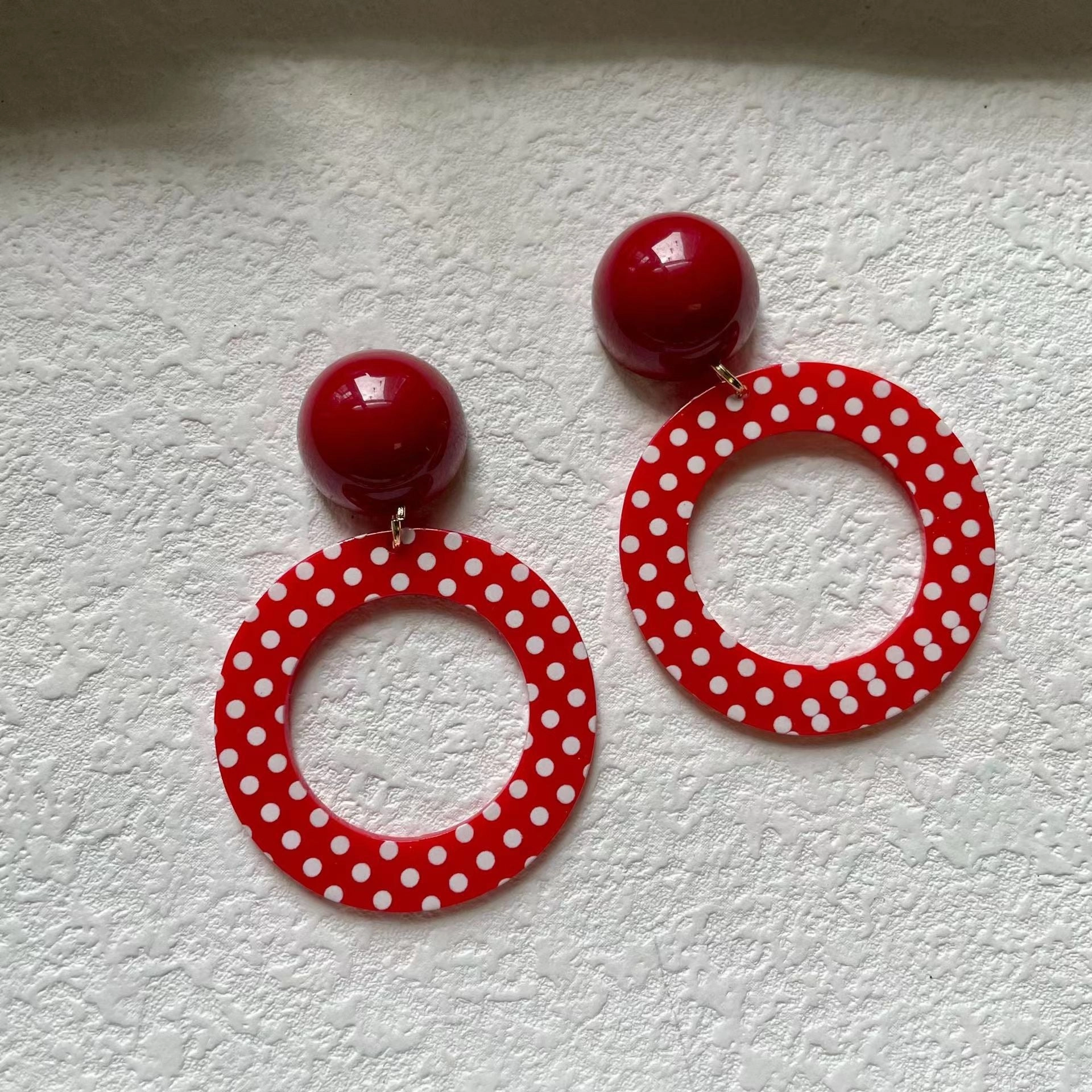 Wholesale Retro Hong Kong style red exaggerated polka dot large hoop earrings