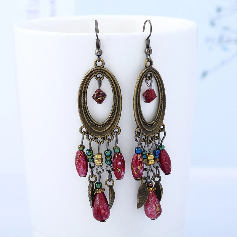 Wholesale Retro long tassel earrings stud bohemian