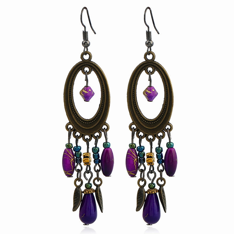 Wholesale Retro long tassel earrings stud bohemian
