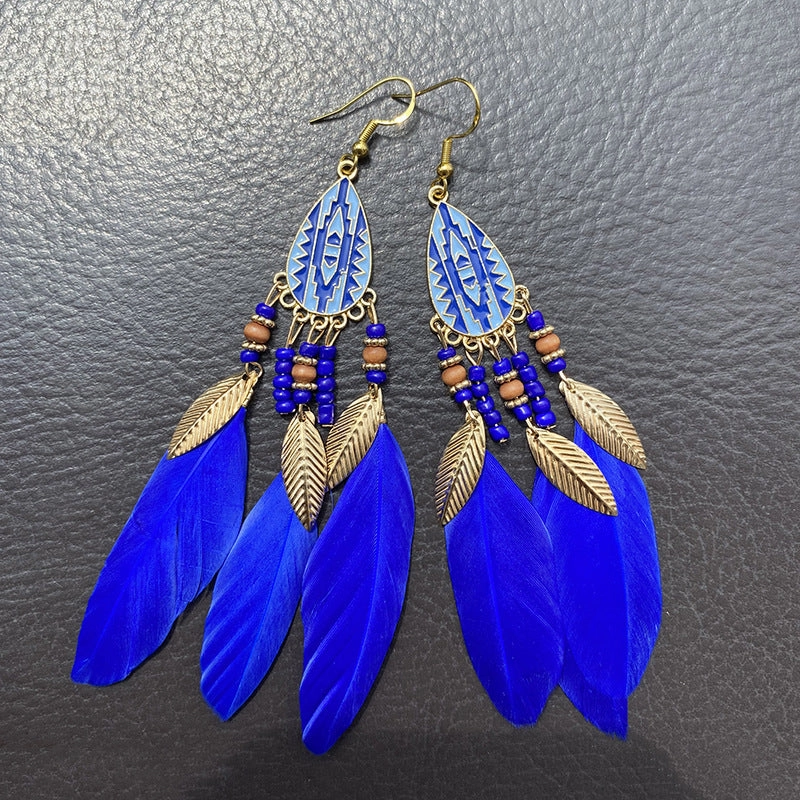 Wholesale Retro Pattern Long Rice Bead Tassel Earrings