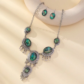 Wholesale Retro personality fashion oval flower abalone earrings necklace earrings