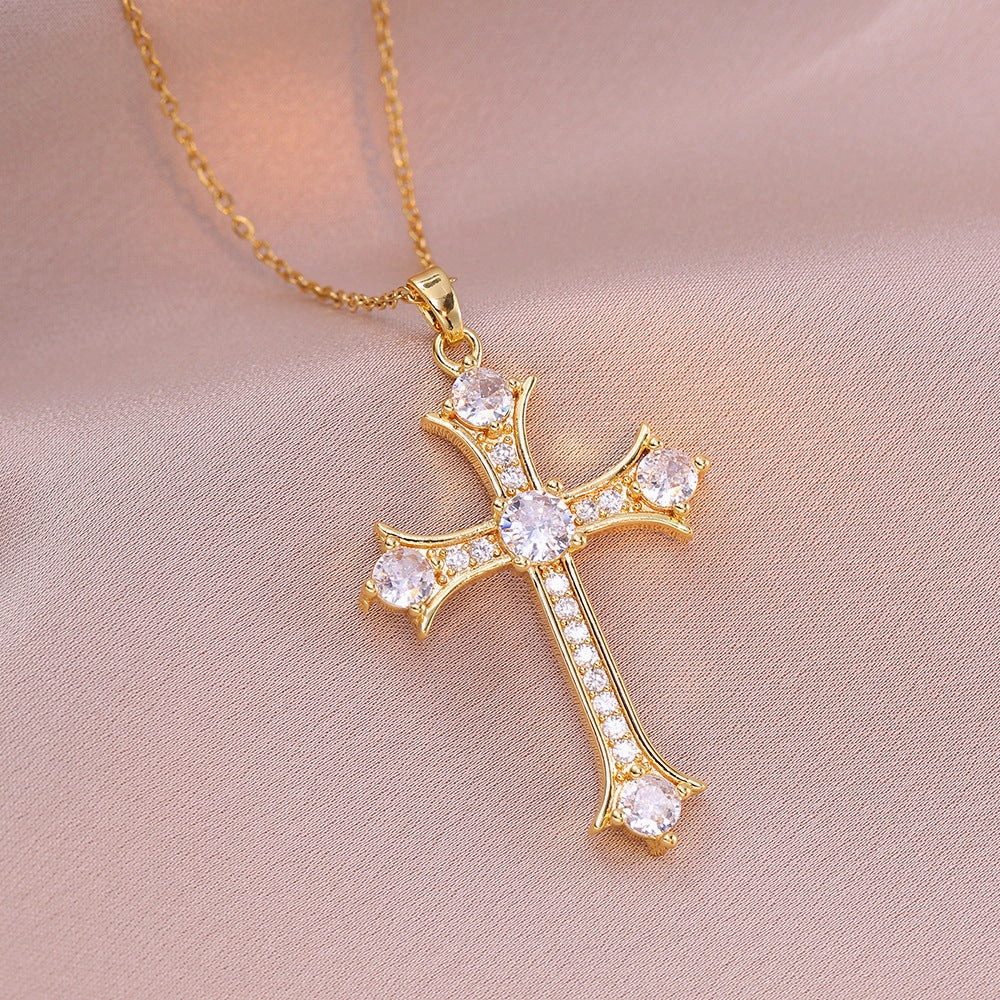 Wholesale Retro Punk Cross Zirconia Necklace
