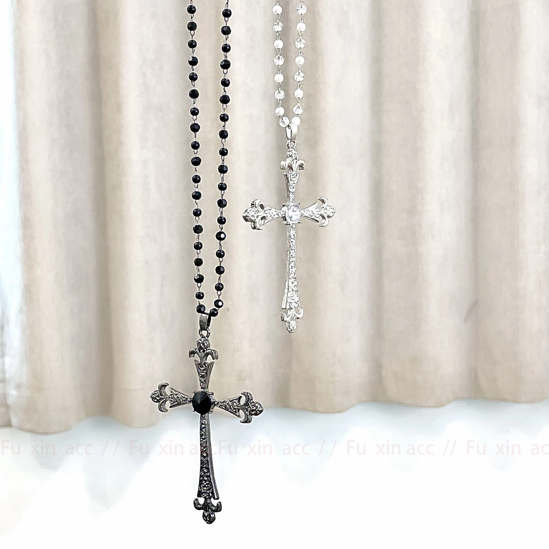 Wholesale Retro Punk Subculture Y2K White Crystal Cross Zircon Retro Gothic Star Mans Necklace