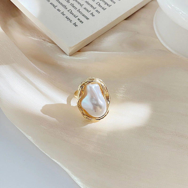 Wholesale retro shaped pearl ring Open tail ring
