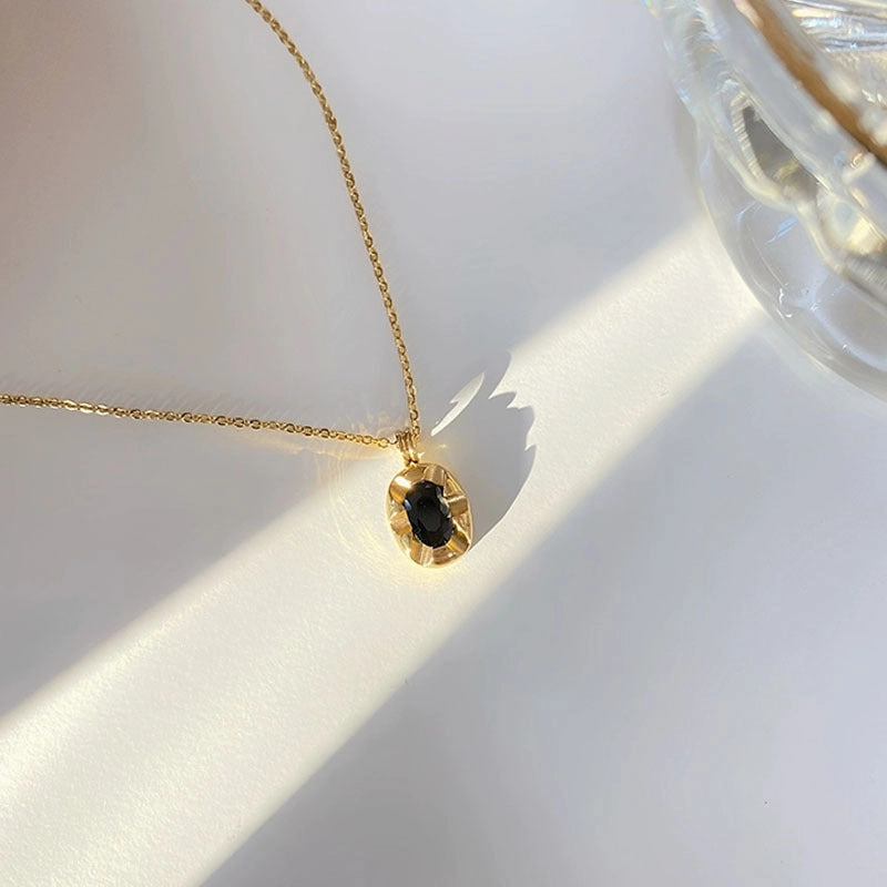 Wholesale Retro Simple Black Diamond Titanium Steel Clavicle Necklace