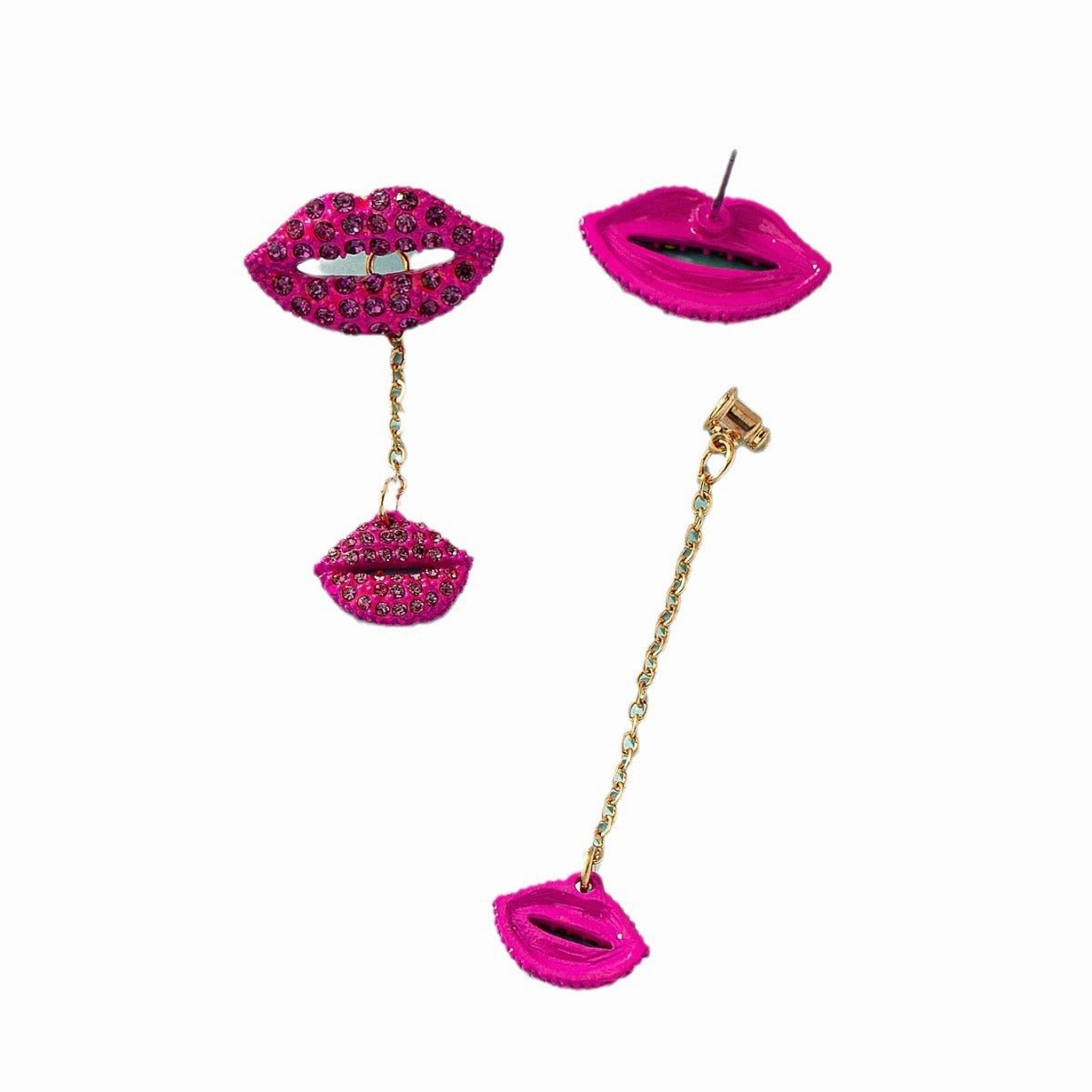 Wholesale Retro simple personalized creative lips Diamond-embedded niche design earrings