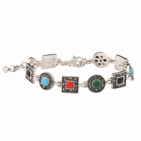 Wholesale Retro Square Color Gemstone Ethnic Style Alloy Bracelet