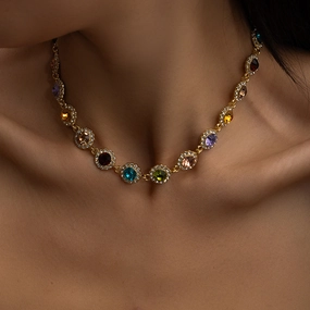 Wholesale Retro style colorful diamond teardrop round clavicle necklace