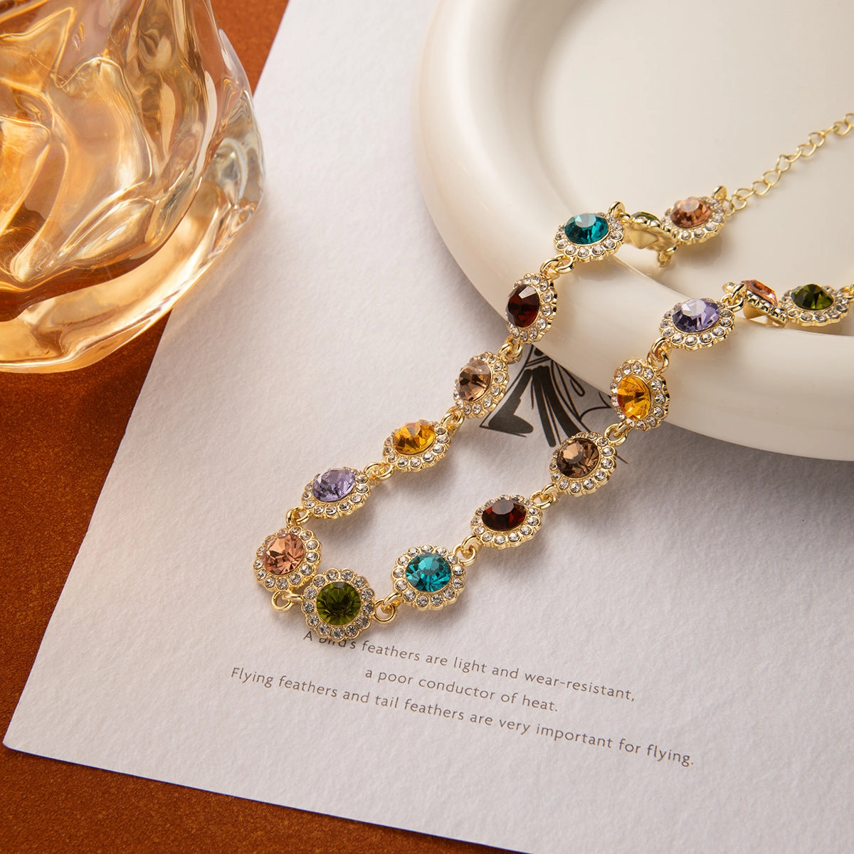 Wholesale Retro style colorful diamond teardrop round clavicle necklace