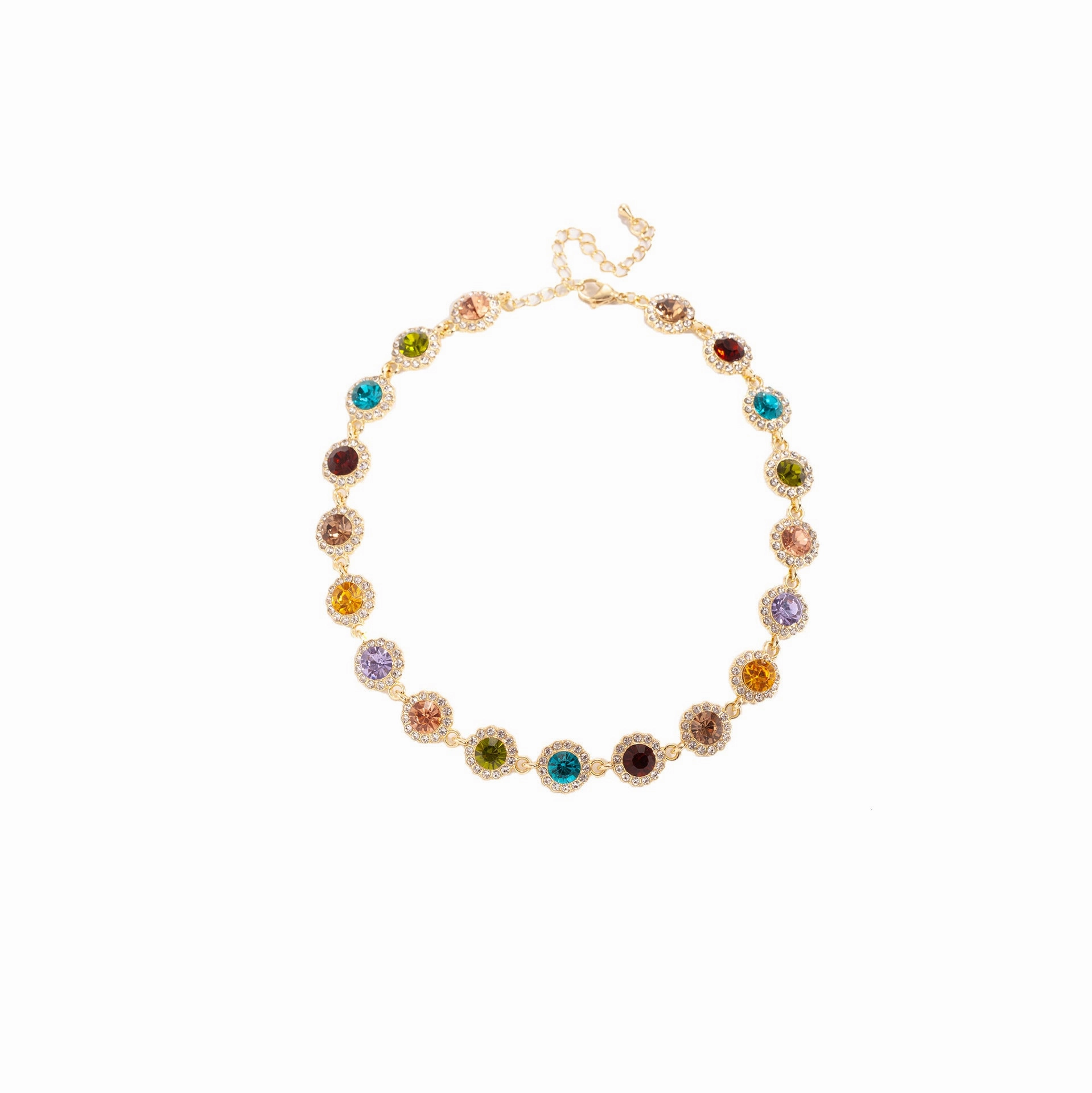 Wholesale Retro style colorful diamond teardrop round clavicle necklace