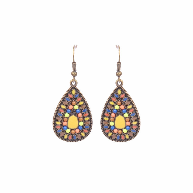 Wholesale Retro Tassel Hollow Alloy Oil Dripping Earrings Set