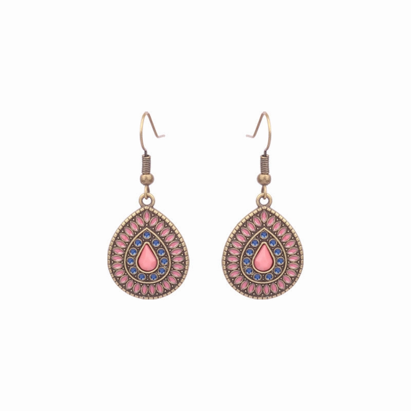 Wholesale Retro Tassel Hollow Alloy Oil Dripping Earrings Set
