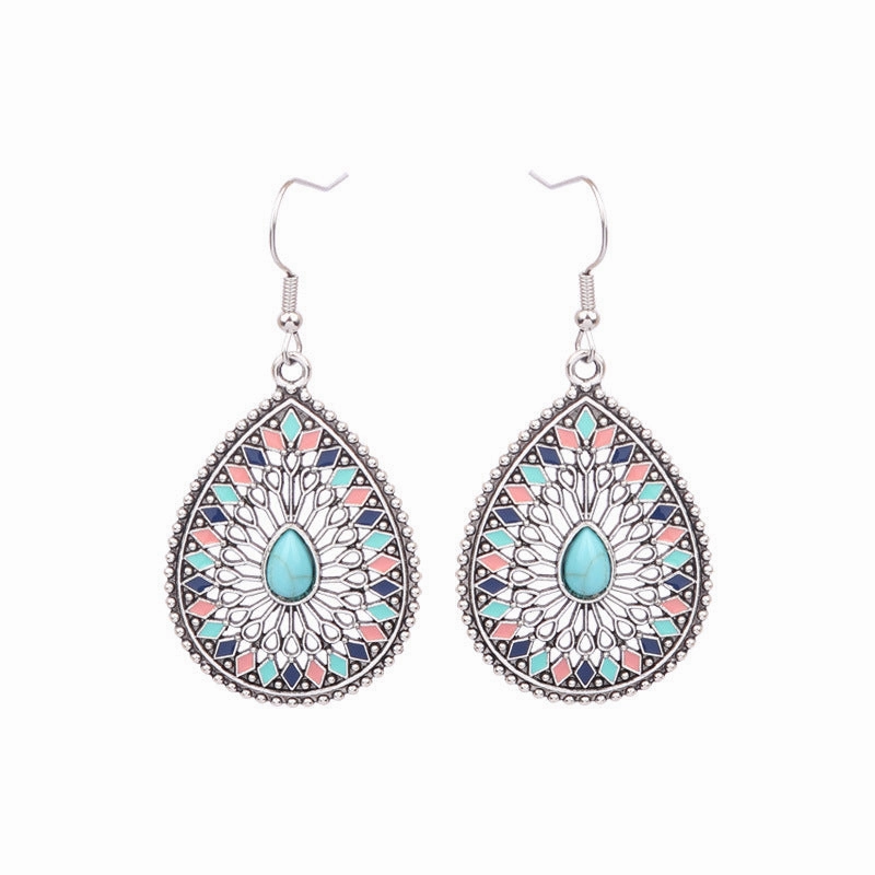 Wholesale Retro Tassel Hollow Alloy Oil Dripping Earrings Set