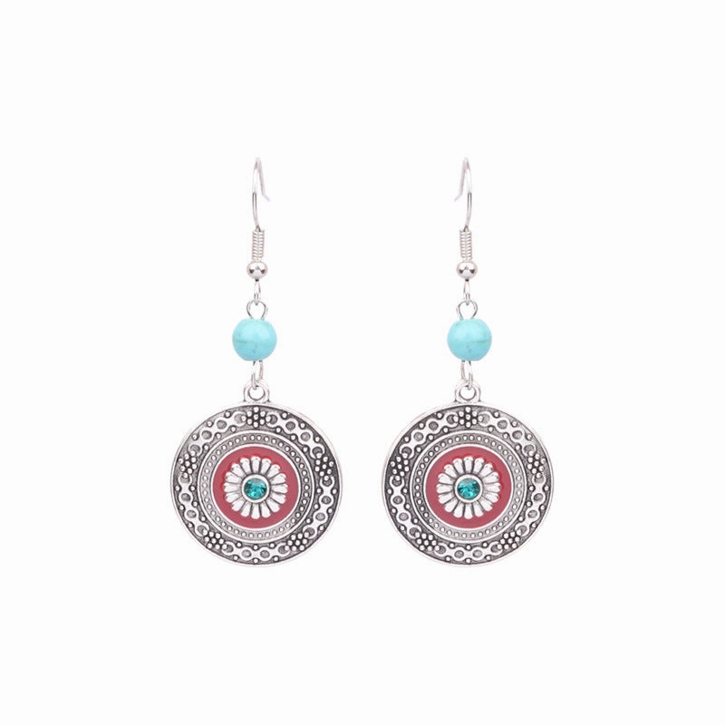 Wholesale Retro Tassel Hollow Alloy Oil Dripping Earrings Set