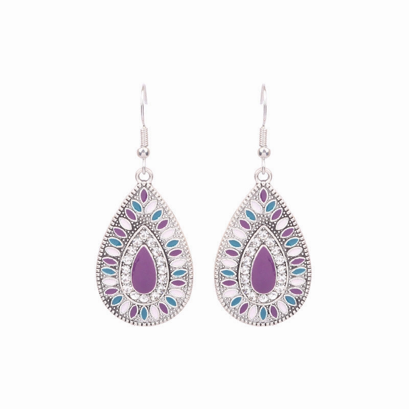 Wholesale Retro Tassel Hollow Alloy Oil Dripping Earrings Set