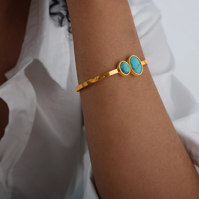 Wholesale Retro Titanium Steel Drip Oil Octagram Open Stretch Female Bracelet