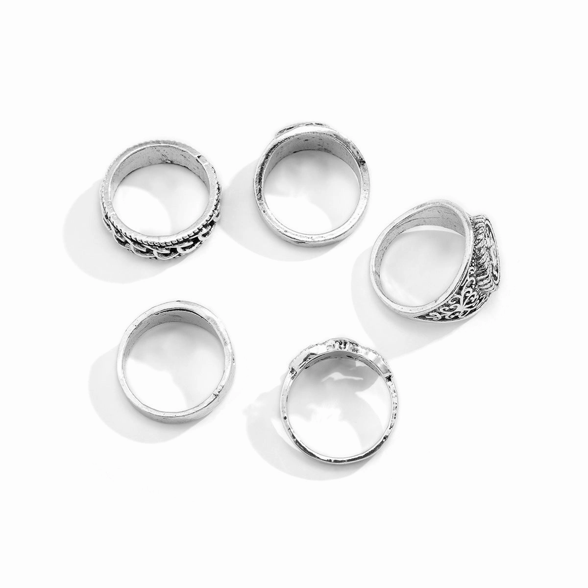 Wholesale Retro Totem Geometric Men's Metal Ring 5-Piece Set