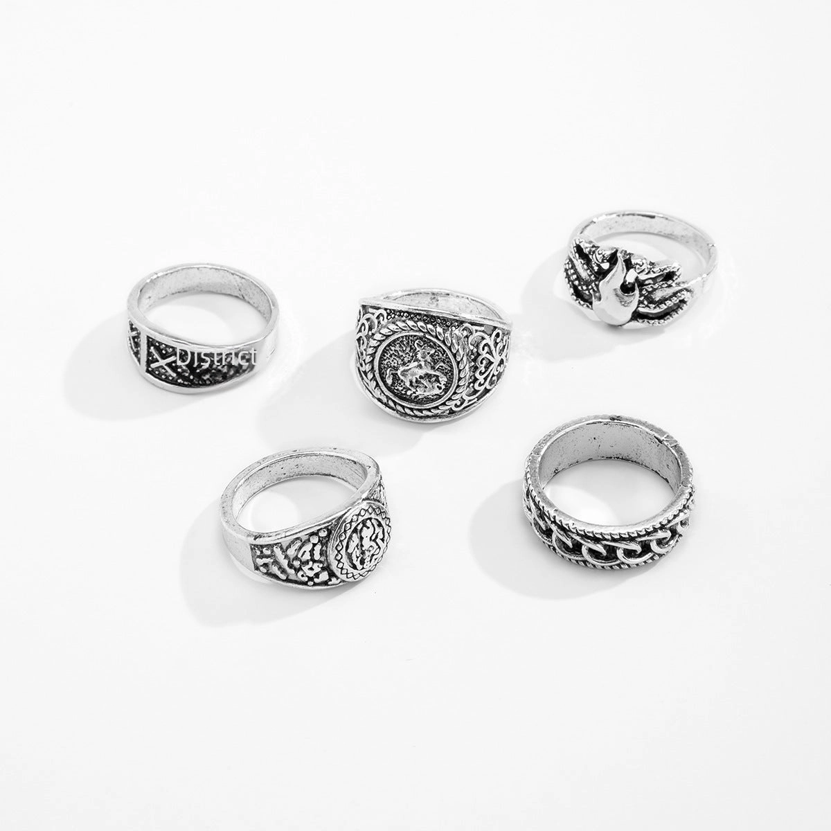 Wholesale Retro Totem Geometric Men's Metal Ring 5-Piece Set