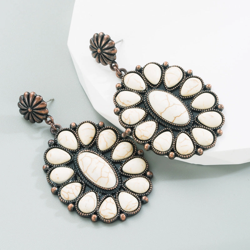Wholesale Retro turquoise exaggerated temperament earrings