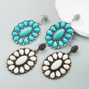 Wholesale Retro turquoise exaggerated temperament earrings