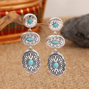 Wholesale retro Western wind turquoise oval earrings personality exaggerated earrings