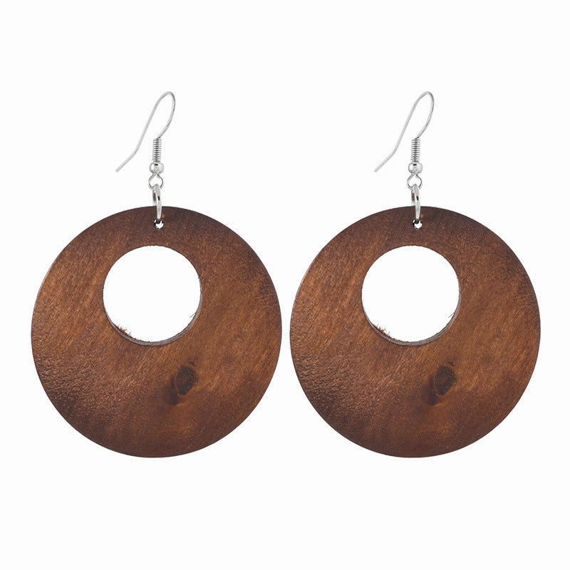 Wholesale Retro wooden exaggerated earrings Chinese ethnic style
