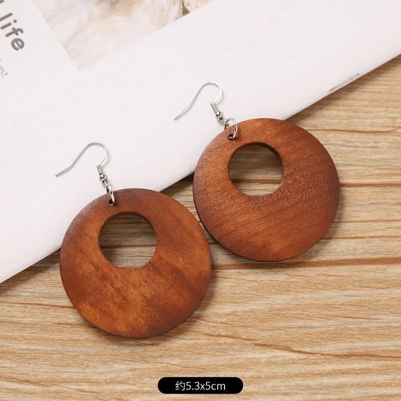 Wholesale Retro wooden exaggerated earrings Chinese ethnic style