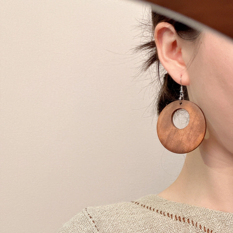 Wholesale Retro wooden exaggerated earrings Chinese ethnic style
