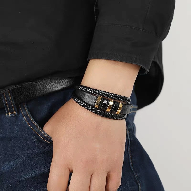Wholesale Retro Woven Men's Artificial Leather Bracelet