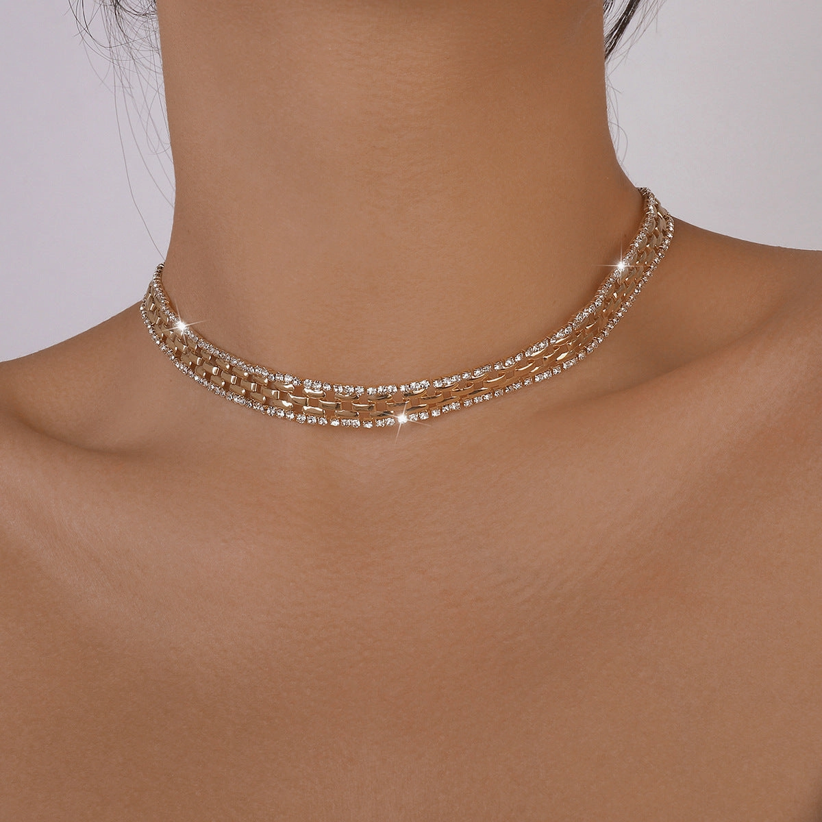 Wholesale Rhinestone Claw Chain Vintage Row Diamond Necklace