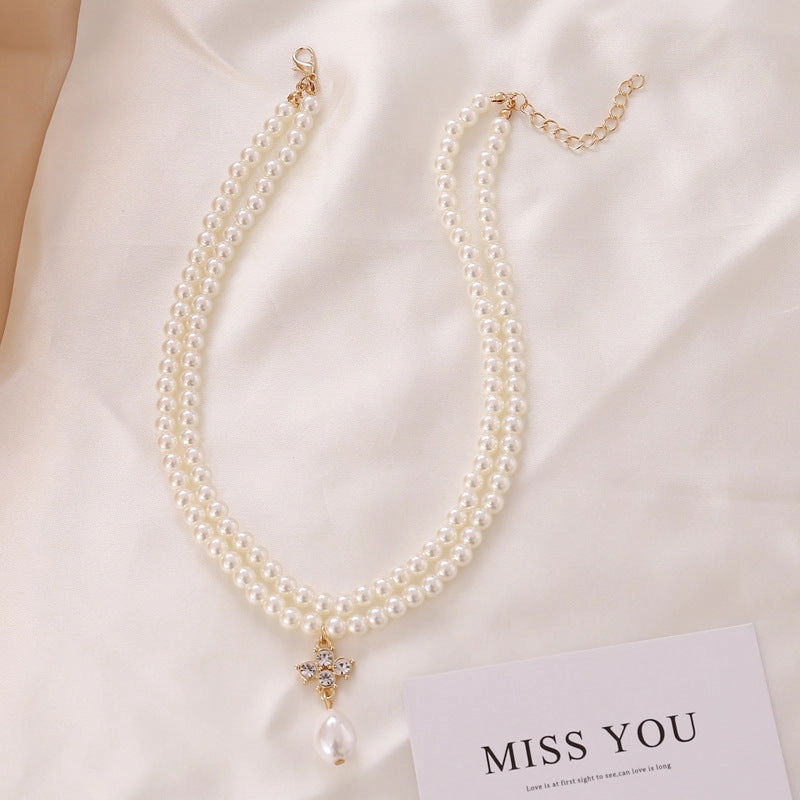 Wholesale Rhinestone Pearl Necklace Clavicle Chain