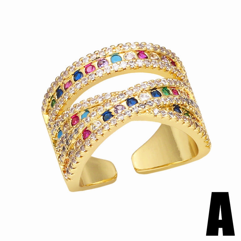 Wholesale Ring Copper Plating Colorful Zircon Adjustable OLY-RS-AS001