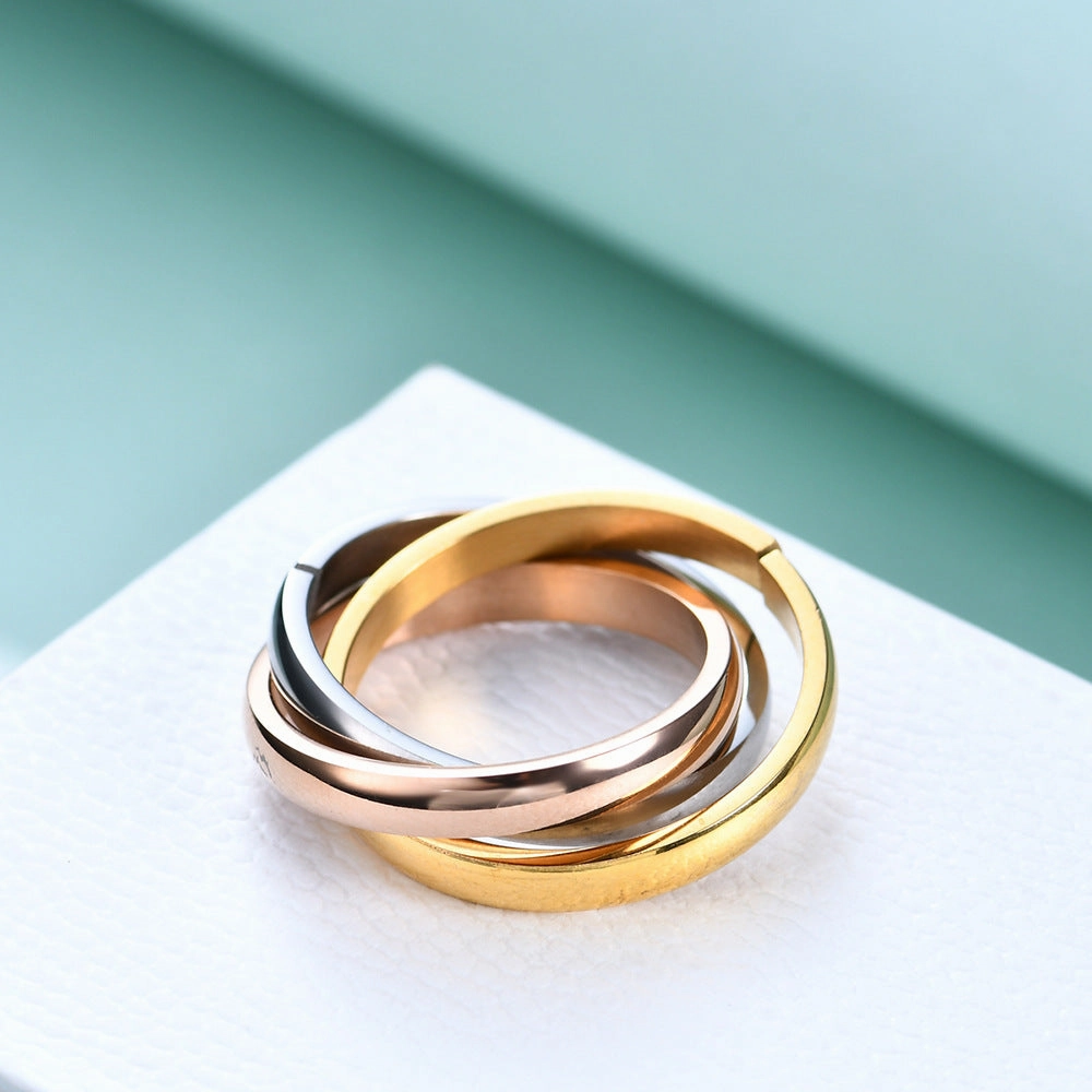 Wholesale ring titanium steel three-ring three-color ring stainless steel confession Valentine's Day gift ring