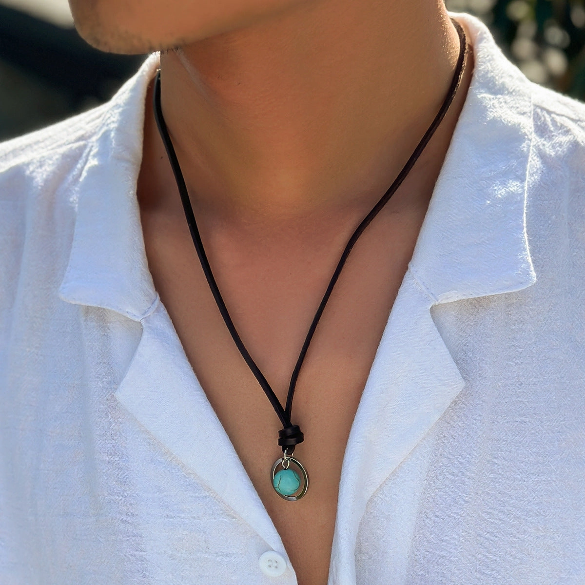 Wholesale Ring Turquoise Vintage Leather Collarbone Chain