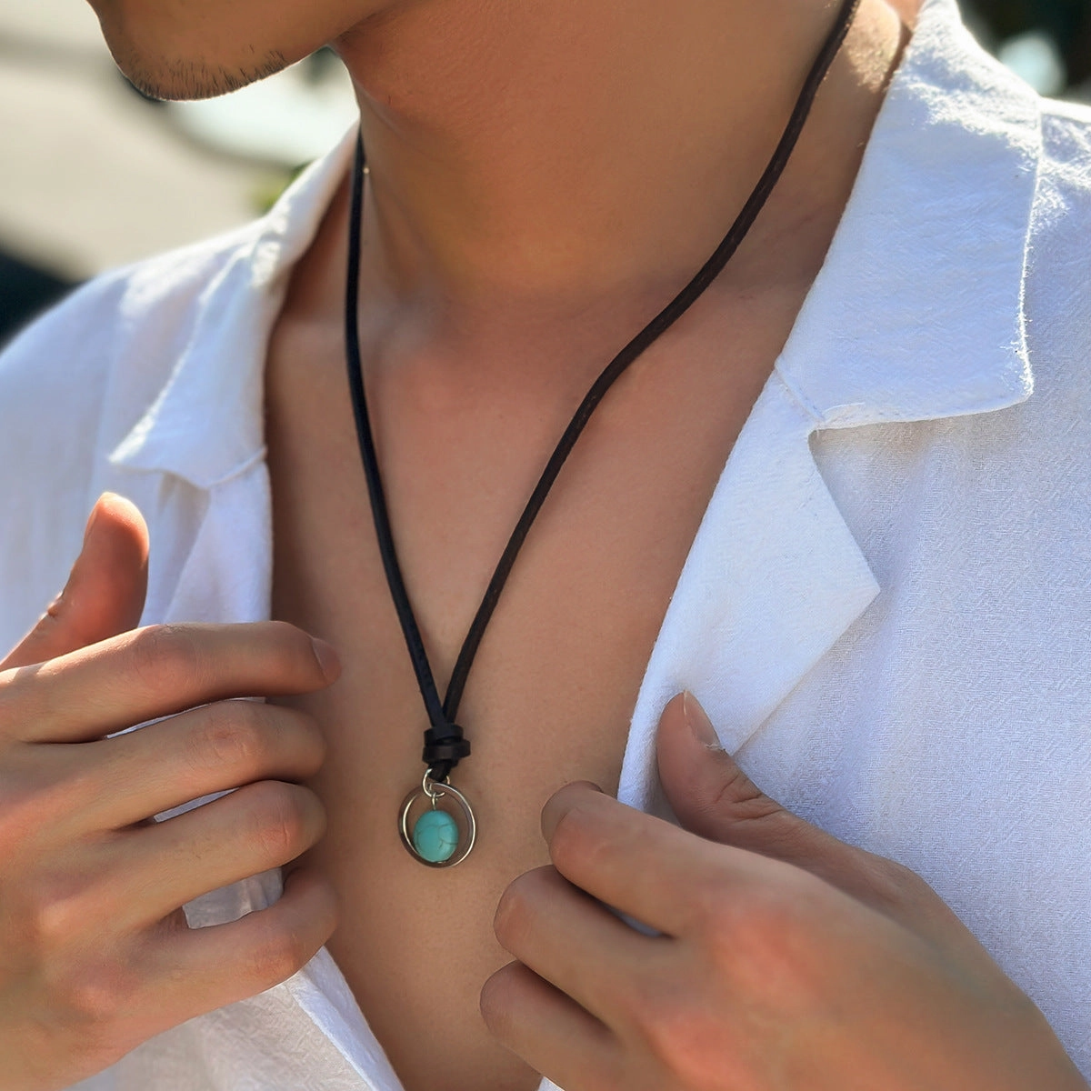 Wholesale Ring Turquoise Vintage Leather Collarbone Chain