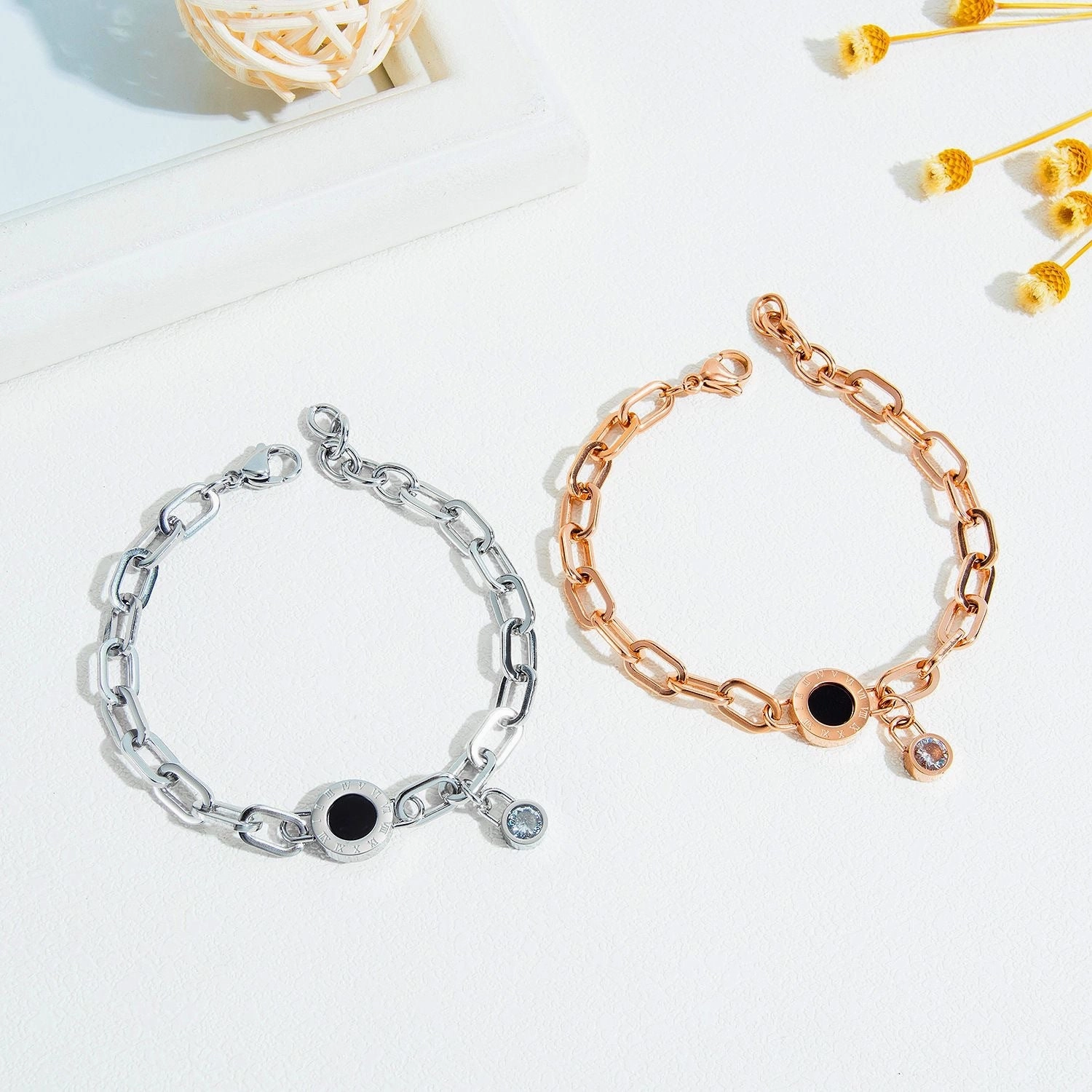 Wholesale Roman Numeral Diamond Titanium Steel Bracelet