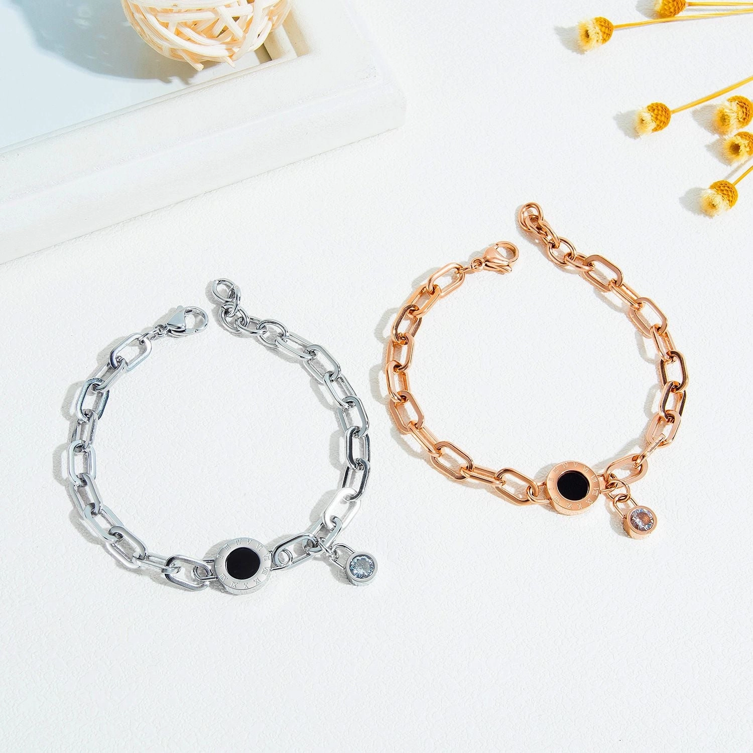 Wholesale Roman Numeral Diamond Titanium Steel Bracelet