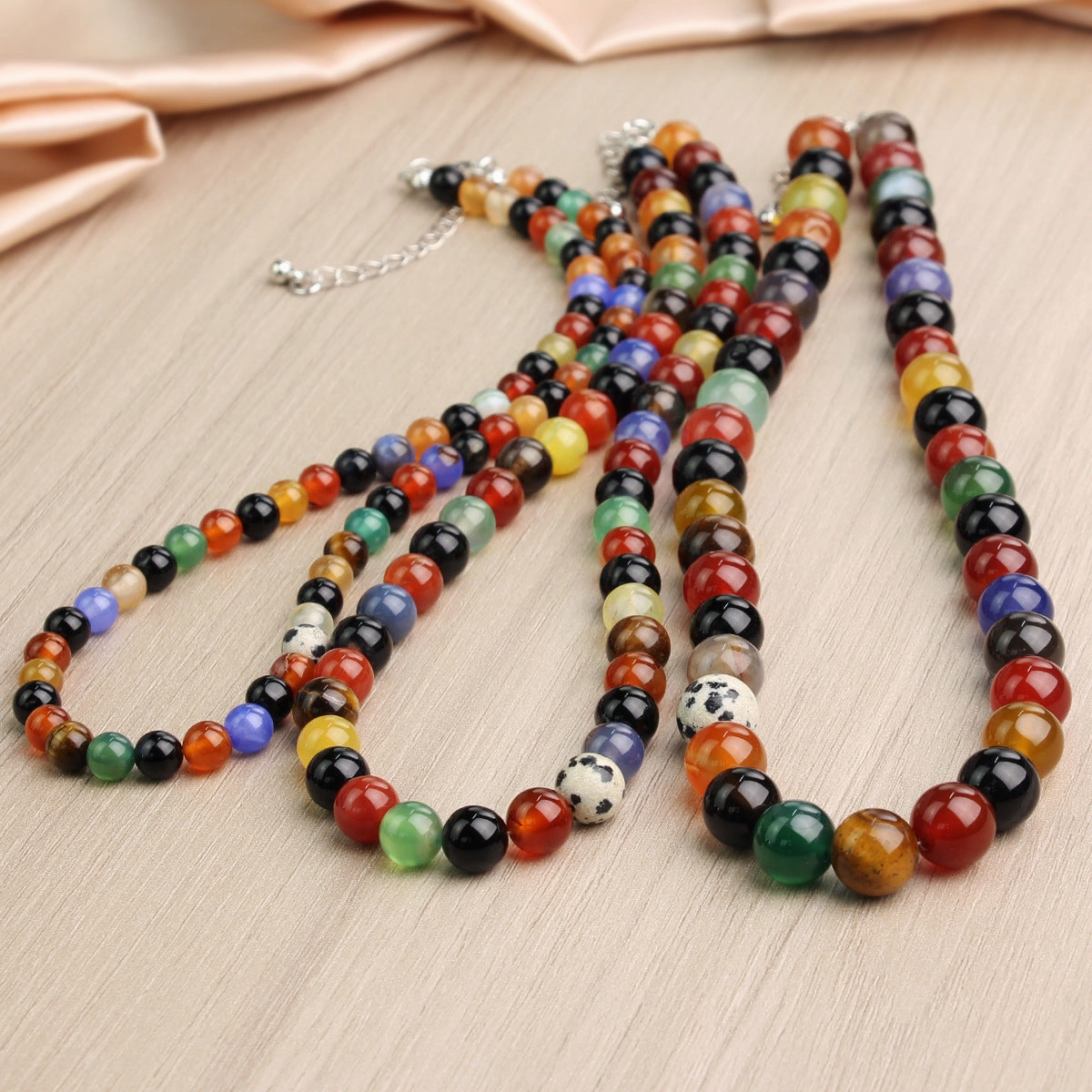 Wholesale  romantic universe planet niche colorful agate stone beaded necklace