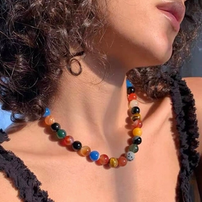 Wholesale  romantic universe planet niche colorful agate stone beaded necklace