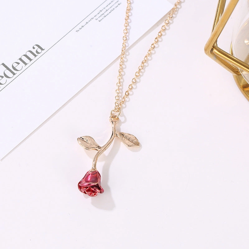 Wholesale Romantic Valentine's Day Rose Stereo Flower Pendant Collarbone Chain