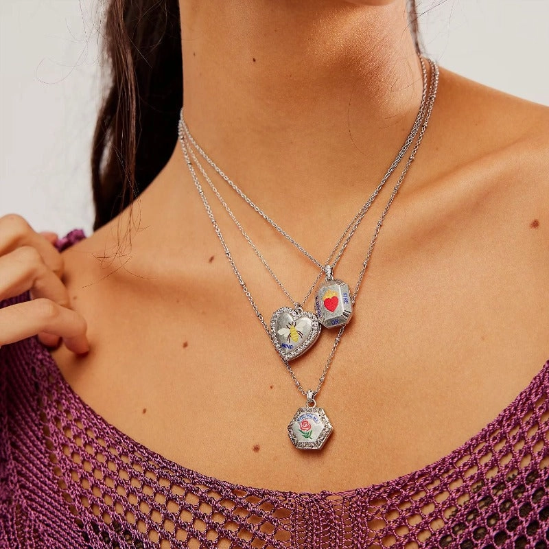 Wholesale Rose Drop Oil Opening and Closing Album Copper Necklace