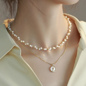 Wholesale Rose flower double pearl necklace clavicle chain