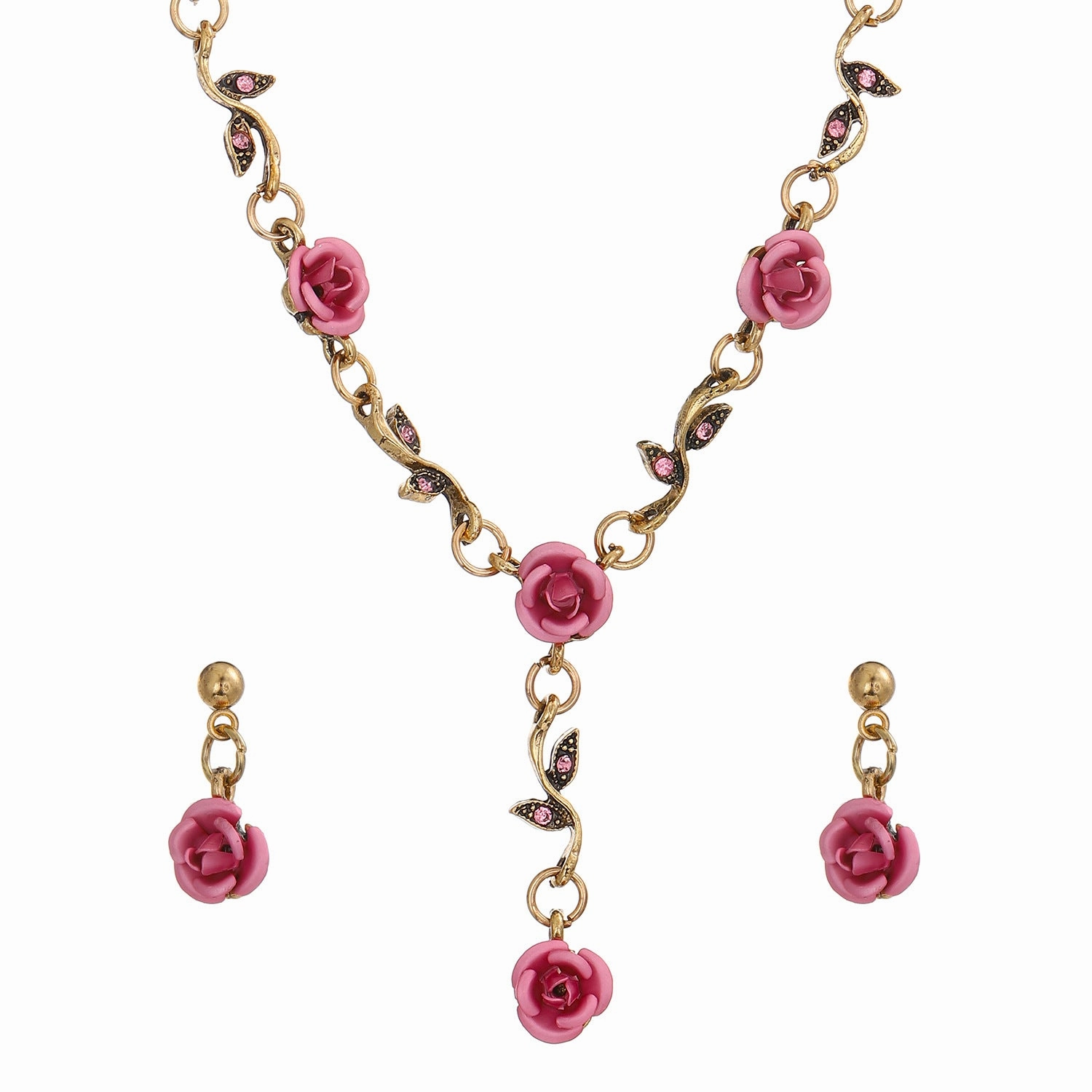 Wholesale Rose Flower Set Personality Elegant Red Rose Necklace Bracelet