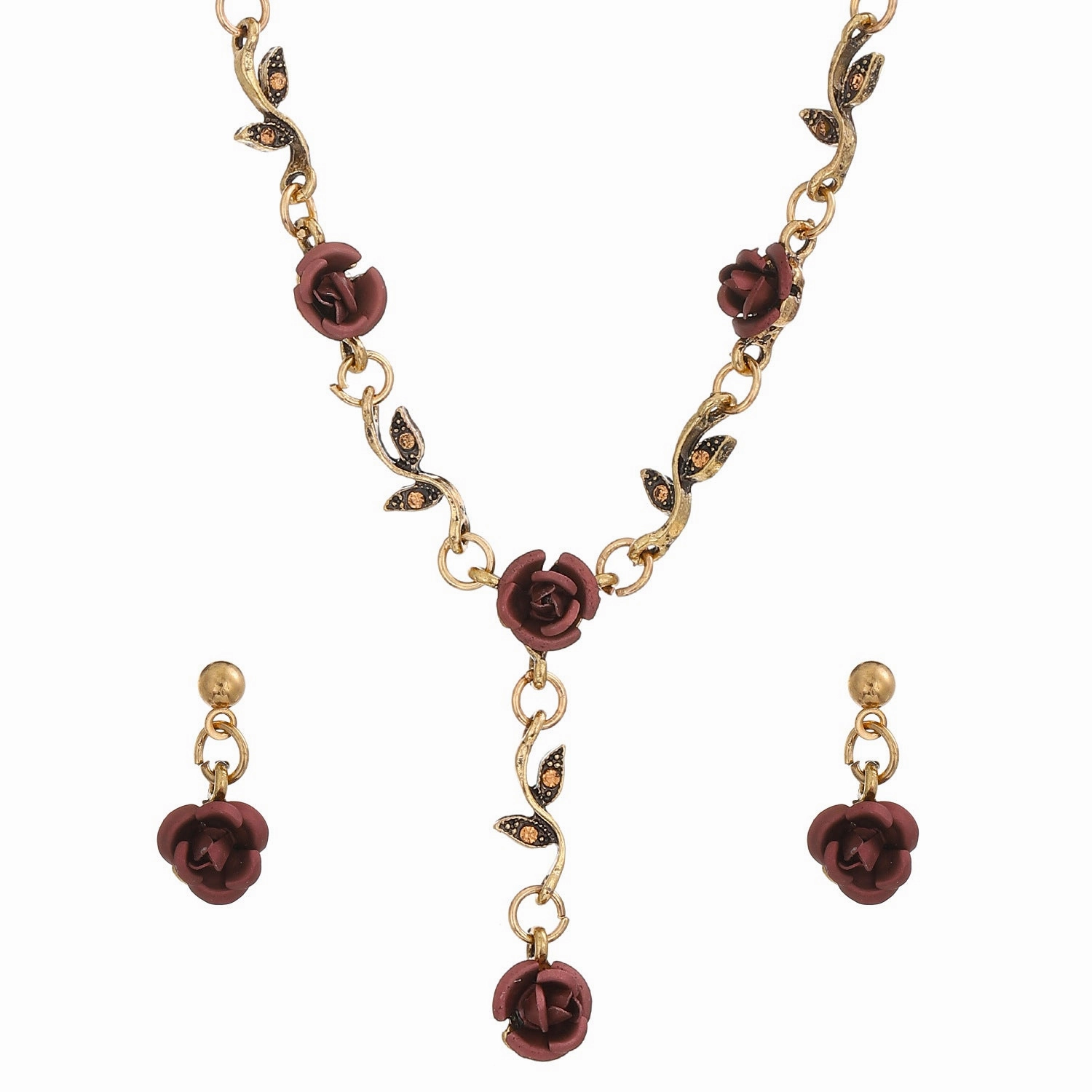 Wholesale Rose Flower Set Personality Elegant Red Rose Necklace Bracelet