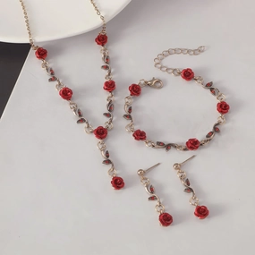 Wholesale Rose Flower Set Personality Elegant Red Rose Necklace Bracelet
