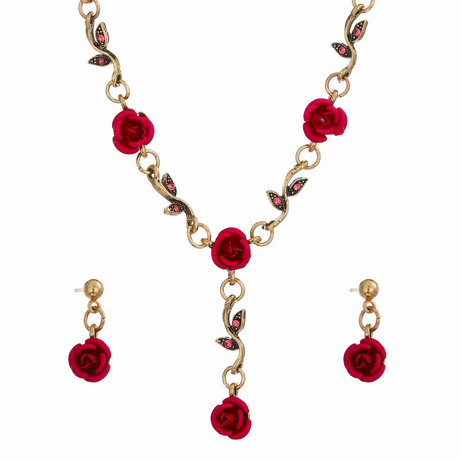 Wholesale Rose Flower Set Personality Elegant Red Rose Necklace Bracelet